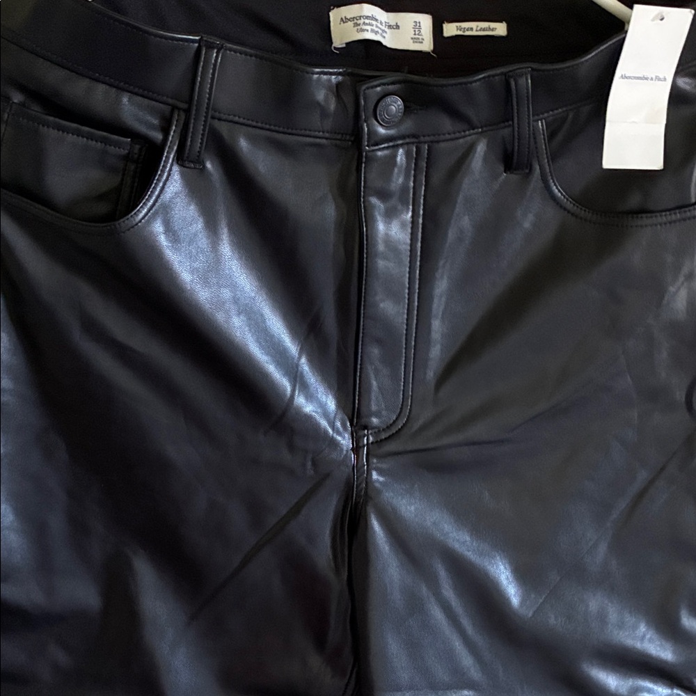 Abercrombie & Fitch Black Leather Straight Leg Jeans